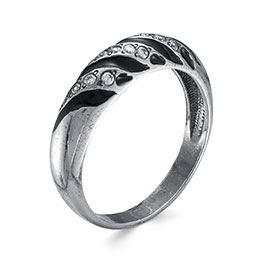 Серебряное кольцо «Графитовый узор» с фианитами и эмалью
