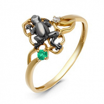 Серебряное кольцо «Лягушка» с кварцем, агатом и фианитом