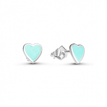 Серебряные серьги с голубой эмалью «Сердечки»
