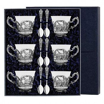 Серебряный чайный набор на 6 персон «Королевская охота»