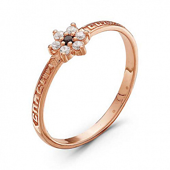 Серебряное кольцо «Спаси и сохрани» с украшением в виде цветка и золочением