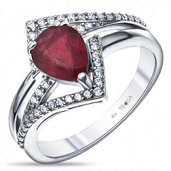 Серебряное кольцо с рубином и фианитом