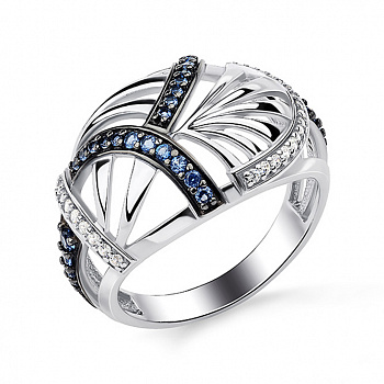 Серебряное кольцо с наносапфиром и фианитом