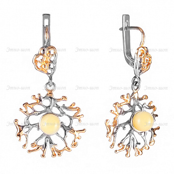 Серебряные серьги "Янтарный цветок"