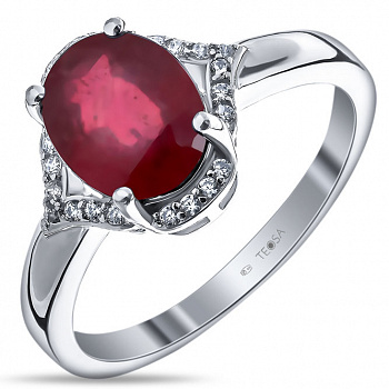 Серебряное кольцо с фианитом и рубином «Эксклюзив»