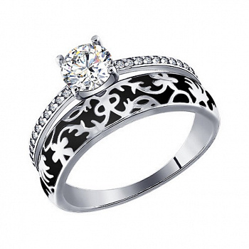 Серебряное кольцо «Шарм» с фианитами и эмалью