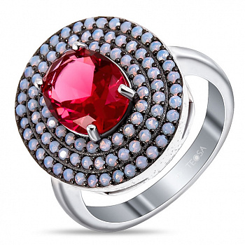 Серебряное кольцо с рубином и нано-опалом