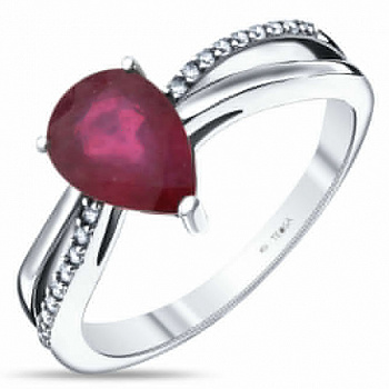 Серебряное кольцо с рубином и фианитом «Капля»