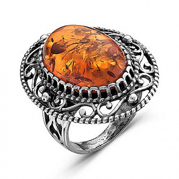 Серебряное кольцо «Краски осени» с янтарем