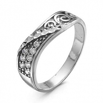 Серебряное кольцо с фианитом «Волна»