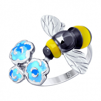 Серебряное кольцо с эмалью «Пчёлка»