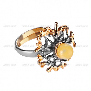 Серебряное кольцо "Янтарный цветок"