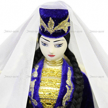 Кукла женская в осетинском национальном платье синего цвета