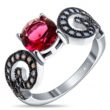 Серебряное кольцо с рубином и белым нано опалом