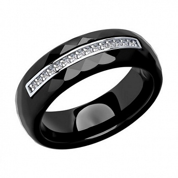 Керамическое кольцо «Сияние ночи» с серебром и фианитами