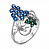 Серебряное кольцо «Виноградная лоза» с кварцевым сапфиром и зелеными фианитами