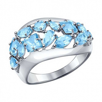 Серебряное кольцо с россыпью голубых топазов