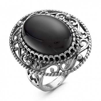 Серебряное кольцо с агатом «Темная ночь»