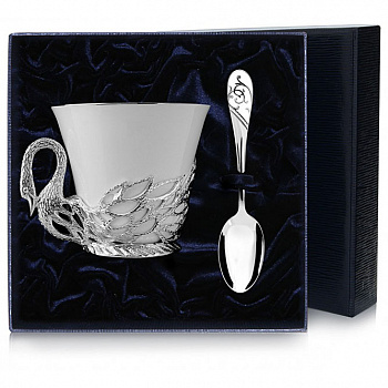 Серебряная чайная чашка «Лебедь» с ложкой