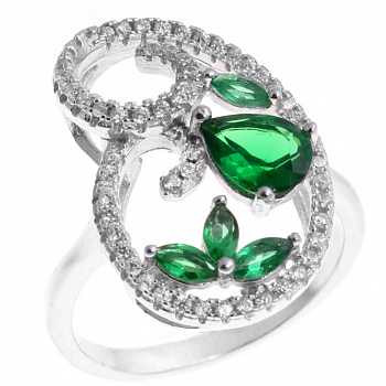 Серебряное кольцо с фианитом и изумрудом «Сказочный цветок»