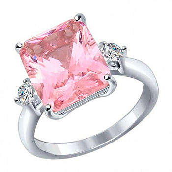 Серебряное кольцо с розовым ситаллом и фианитами