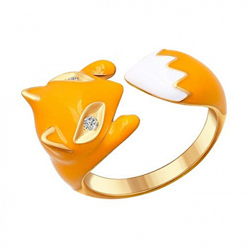 Серебряное кольцо «Лиса» с оранжевой эмалью