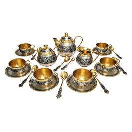 Серебряный чайный набор с позолотой «Идиллия»