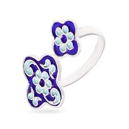 Серебряное кольцо с эмалью "Два цветка"