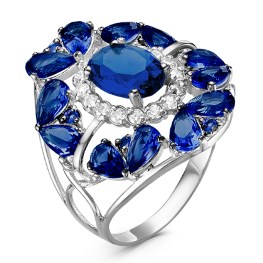Серебряное кольцо «Цветок» с кварцевым сапфиром и фианитами