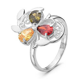 Серебряное кольцо «Букет цветов» с фианитами для женщин