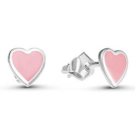 Серебряные серьги с розовой эмалью «Сердечки»