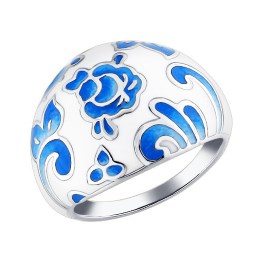 Серебряное кольцо «Гжель» с эмалью