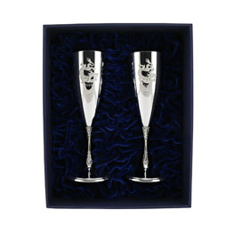 Серебряные фужеры для шампанского «Виноград» с символом года, подарок на Новый год