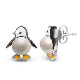 Серебряные серьги детские "Пингвины"