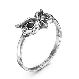 Серебряное кольцо «Совушка» с фианитами