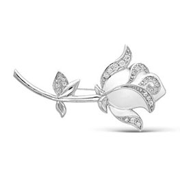 Серебряная брошь «Роза» с фианитами и эмалью
