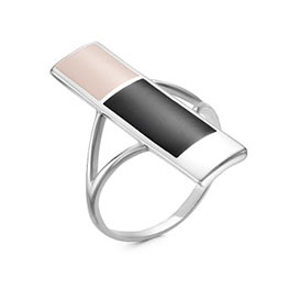 Серебряное кольцо «Мозаичный узор» с черной и розовой эмалью