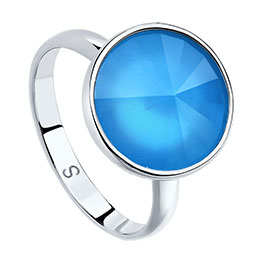 Серебряное кольцо с голубым кристаллом Swarovski