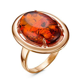 Серебряное кольцо «Золотая осень» с янтарем и позолотой