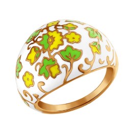 Серебряное кольцо «Весна» с эмалью и позолотой