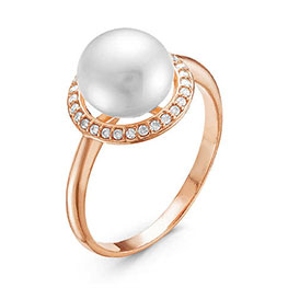 Серебряное кольцо с фианитом и жемчугом «Нежность»