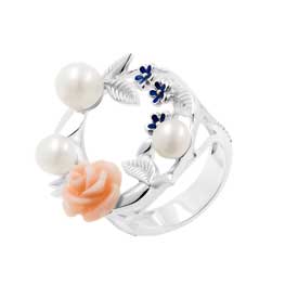 Серебряное кольцо "Коралловая роза"