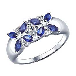 Серебряное кольцо с камнями «Цветы»