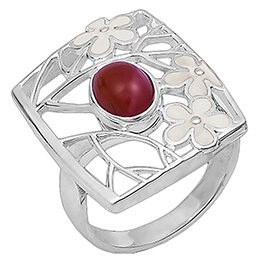Серебряное кольцо с кораллом и эмалью