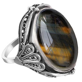 Кольцо серебряное "Гестия" с тигровым глазом