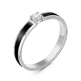 Серебряное кольцо «Эмили» с фианитом и черной эмалью