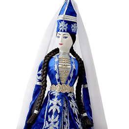 Кукла коллекционная в синем карачаевском национальном платье