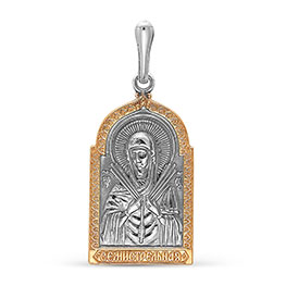 Серебряная подвеска «Семистрельная икона Божьей Матери» с позолотой