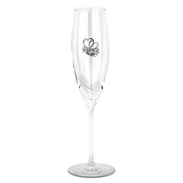 Свадебный бокал для шампанского с серебряными сердечками