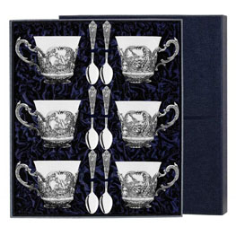 Серебряный чайный набор на 6 персон «Королевская охота»